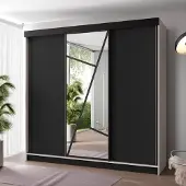 FURMEB24 Schiebetürenschrank LOE 250x205x59 cm Kleiderschrank mit Spiegel, 3-türiger Schiebeschrank (Kaschmir/Schwarz)