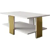 Lookway Couchtisch SAPHIRA GOLD mit Ablageboden, Weiß / Goldglanz