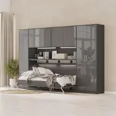 SMARTBett GmbH SMARTBett WOHNWAND Schlafzimmer set Schrankbett Jugendzimmer Anthrazit/ Anthrazit Hochglanz