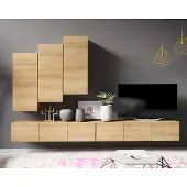 Ravio Wohnwand Amanda XI Breite 300cm Anbauwand Moderne Schrankwand TV-Schrank (Goldene Eiche)