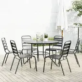 vidaXL 2024 Möbel Gartenset Gartenstuhl-Set 7-tlg. Stapelbar Pulverbeschichteter Stahl - Gartenmöbelgarnituren8006313