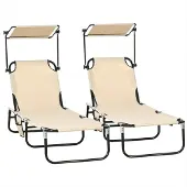 Xkiss 2er Set Sonnenliege mit Sonnendach 5-Fach höhenverstellbarer Rückenlehne Gartenliege Campingliege Beige