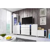 EURO-MEBLE Wandschrank Marco 8 Wohnzimmermöbel Set + Led (Weiss/Schwarz)