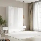SMARTBett GmbH SMARTBett Set 140-Schrankbett Vertikal CLASSIC mit 2 Nachtkonsolen Weiss Hochglanz