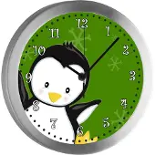 CreaDesign Funkuhr, Kinder Wanduhr, Kinderuhr, Kinderzimmer Pinguin grün