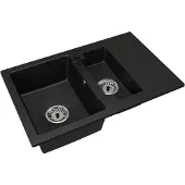Brado Granitspüle Eineinhalbbecken Doris – Schwarz – Chrom-Siphon