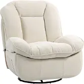 HOMCOM Relaxsessel, Fernsehsessel mit Liegefunktion, Schaukelfunktion, Drehbarer TV-Sessel mit Fußteil, Seitentasche, Chenille-Optik für Wohnzimmer, bis 150 kg, Cremeweiß