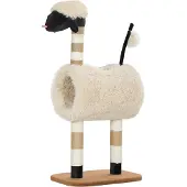 Welikera Katzenbaum im Schaf-Design, mit Kratzpfosten, Tunnel und Spielzeug, 98 cm, Hellbraun