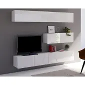 Ravio Wohnwand Amanda V, Wohnzimmer-Set, Moderne Anbauwand, Schrankwand, Mediawand (Weiß / Weiß Hochglanz)