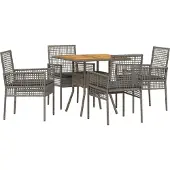 vidaXL Möbel 5-teiliges Garten-Essset mit Kissen Grau Poly Rattan - Gartenstühle 3334938