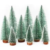 BundiGlassware Mini Weihnachtsbaum Künstlicher – 9 Stück, Tischdeko mit Schnee-Effekt, Grün, Klein
