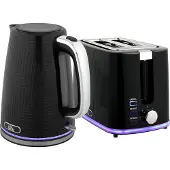Dopwii Wasserkocher- und Toaster-Set, 2200W, Otter-Thermostat, 2-Schlitz-Toaster, 7 Bräunungsstufen, Krümelfach, Schwarz