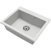 Brado Granitspüle Einbeckig Elite 60 – Weiß – Chrom-Siphon