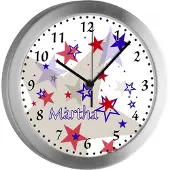 CreaDesign Kinderzimmer Funkwanduhr, Funkuhr Wanduhr Kinder, Sterne blau grau rot 25 cm