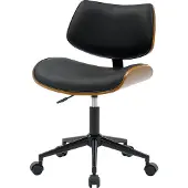 Home24 Bürostuhl - Kunstleder / Pappel Teilmassiv - Schwarz / Pappel Dunkel