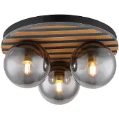 Globo Lighting LED Deckenleuchte, Holzoptik, schwarz, Rauchglas, D 39 cm