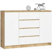 BDW , Kommode mit 4 Schubladen, 139x40x99 cm, K140, Artisan-eiche / Weiß