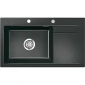 SYSTEMCERAM Spüle KeraDomo STEMA 86 SL in NERO Becken links mit Excenterbedienung /