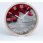 Tulup Holzuhr 30fi cm wanduhr - weiße Spitzen - rote Rosen