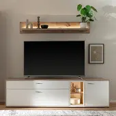 Lomadox Wohnwand in Eiche und weiß modern mit LED-Beleuchtung, 2-teilig - SAGUNTO-05