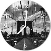 Tulup Glasuhr Wanduhr Küchenuhr Echt-Glas 30fi cm Brücke grau