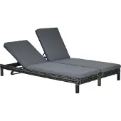 Outsunny Doppelliege Sonnenliege 2 Personen 5-stufig PE Rattan Grau