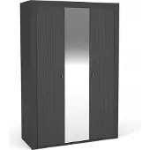 Furniture24 Kleiderschrank Mossa Mo2 Schrank 137X206X56 Cm 3 Türiger Mit Spiegel Schwarz