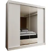 Masseno Schiebetürenschrank LUCENZA 200 cm Kleiderschrank Schlafzimmer Schrank 2-türig mit Spiegel Weiß