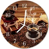 Tulup Glasuhr Wanduhr Küchenuhr Echt-Glas 30fi cm Kaffeebohnen braun