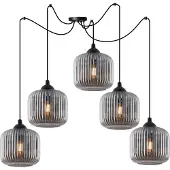 Light11 HOME Riffle Spider Hängelampe Schwarz 5 Flacher Graphit-Lampenschirm Zylinder E27