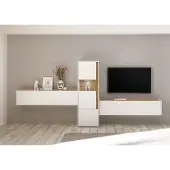 Empinio24 Wohnwand 350 cm Eiche Weiss 3-teilig Nr 14 BOSTON + Beleuchtung