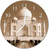 Tulup Glasuhr Wanduhr Küchenuhr Echt-Glas 30fi cm Taj Mahal sepia