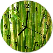 Tulup Glasuhr Wanduhr Küchenuhr Echt-Glas 30fi cm Bambus Pflanze grün