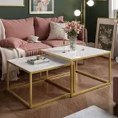 Lookway Couchtisch 2in1 YOSHI GLASS mit Glasplatte Gold Matt