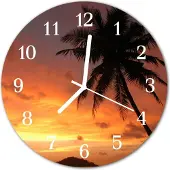 Tulup Glasuhr Wanduhr Küchenuhr Echt-Glas 30fi cm Palme orange