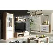 Lomadox Wohnzimmermöbel Set 5-teilig mit Couchtisch modern in Eiche mit weiß LATINA-161