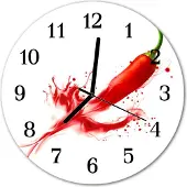 Tulup Glasuhr Wanduhr Küchenuhr Echt-Glas 30fi cm Chilipfeffer rot