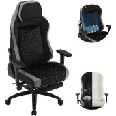 Woltu Gaming Stuhl, adaptiver Lendenwirbelstütze, Samtbezug, Schwarz+Grau