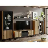 Lebenswert Wohnwand >Eddie< (4-teilig) in Eiche / schwarz - 341x197x40 (BxHxT)