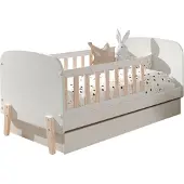58 aufm Kessel Babybett Karilynn 147x77x68 Gitterbett MDF+Massivholz Weiß