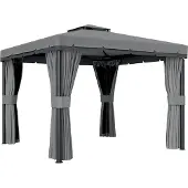 Dopwii avillon ca. 3x3m Wasserabweisend Stabil Winterfest Gartenpavillon mit Doppeldach Reißverschluss-Moskitonetze