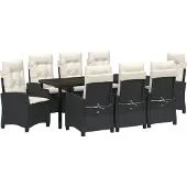 vidaXL 9-teiliges Garten-Dining-Set mit Kissen Schwarz Poly-Rattan, Gartenstühle DesignMöbel Neu