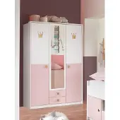 Wimex Möbel Kleiderschrank Cindy in Weiß und Rosa 3trg mit Spiegel