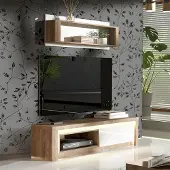 Lomadox Wohnwand Set 2-teilig inkl. Regal modern in Eiche mit weiß LATINA-161