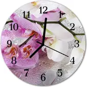 Tulup Glasuhr Wanduhr Küchenuhr Echt-Glas 30fi cm Orchidee mehrfarbig