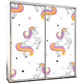Furniture24 Schwebetürenschrank PENELOPA 205 Schrank Kleidereschrank mit Grafiken Einhorn