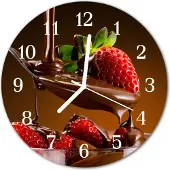 Tulup Glasuhr Wanduhr Küchenuhr Echt-Glas 30fi cm Schokolade Erdbeeren braun