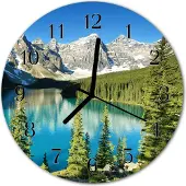 Tulup Glasuhr Wanduhr Küchenuhr Echt-Glas 30fi cm Gebirge Natur grün