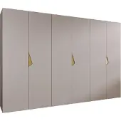MEBLE KRYSPOL Schrank 300x202x52 cm mit Kleiderstange, 6xTür, SANDI, Kaschmir, Griff Gold