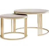 Lookway Runder Couchtisch 2in1 LORI MAT gebürstetes Gold, Kaschmir matt